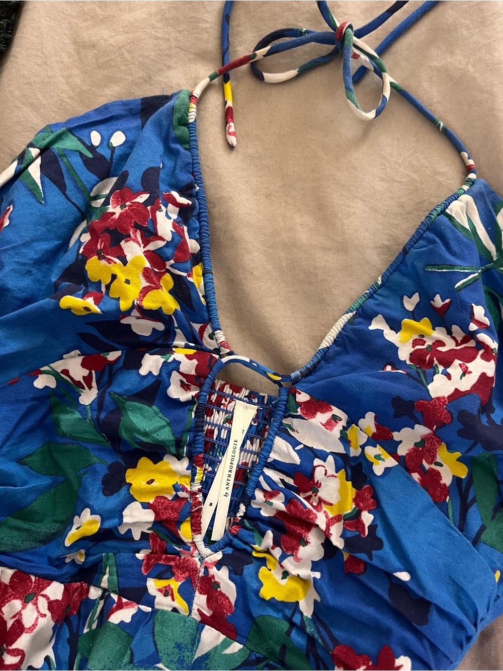 Anthropologie Blue Floral Halter Mini Dress - Picture 2 of 4
